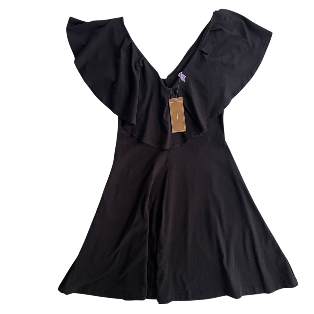 Alya Francesca’s Women’s XS Black Ruffle Flutter Sleeve V-neck A-line Mini Dress